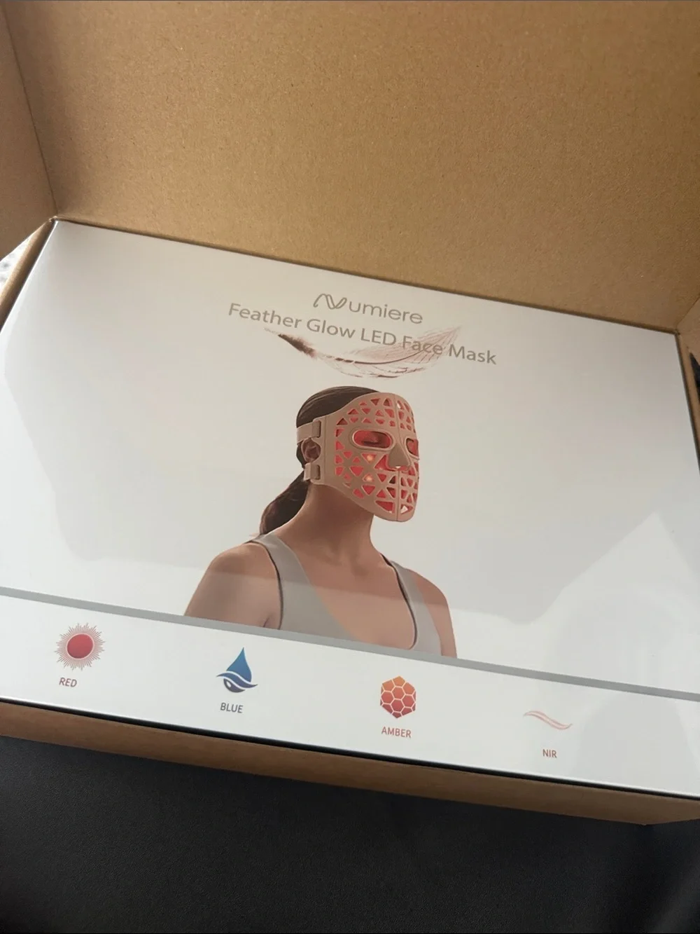 Lumiere Feather Glow LED Face Mask Packaging - Kraft Brown
